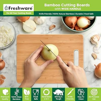 Freshware Bamboo Cutting Board Set of 3, Wooden Cutting Boards for Kitchen, Knife Friendly Food Grade Choppin… — view 4