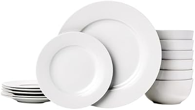Amazon Basics Porcelain Dinnerware Set, Microwave and Dishwasher Safe, Service for 6, 18-Piece, Plates, Bowls… — view 2