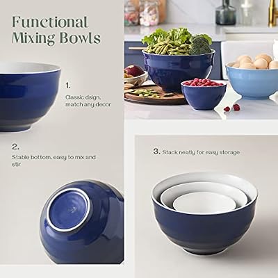 DOWAN Mixing bowls, 4.25/2/0.5 Qt Ceramic Mixing Bowls for Kitchen, Large Salad Serving Bowls, Nesting Mixing… — view 4