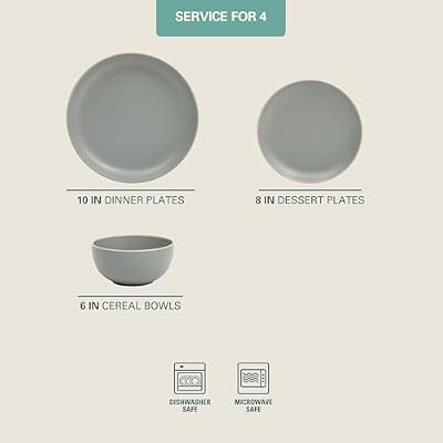 Gibson Home Rockaway 12-Piece Stoneware Dinnerware Set, Matte Finish, Service for 4, Modern Ceramic Plates an… — view 3