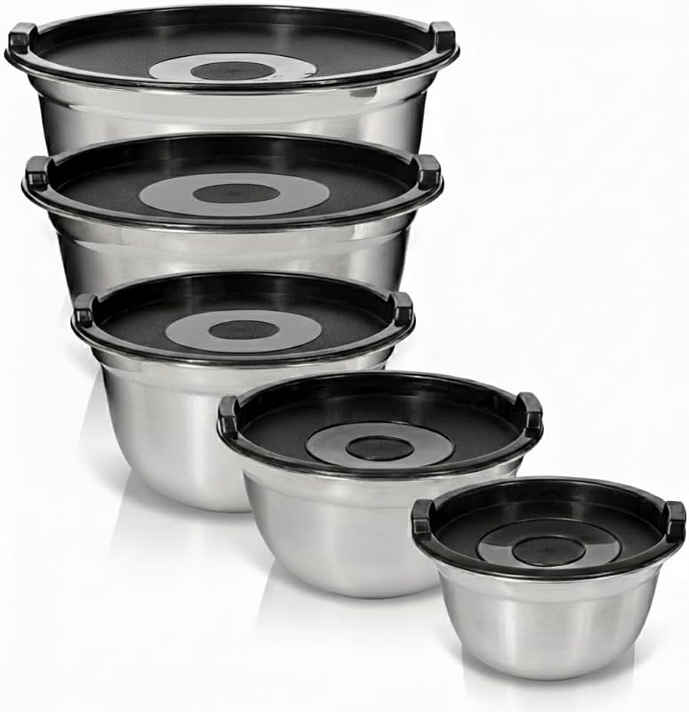 WHYSKO Stainless Steel Mixing Bowls with Lids, 5-Piece Nesting Set