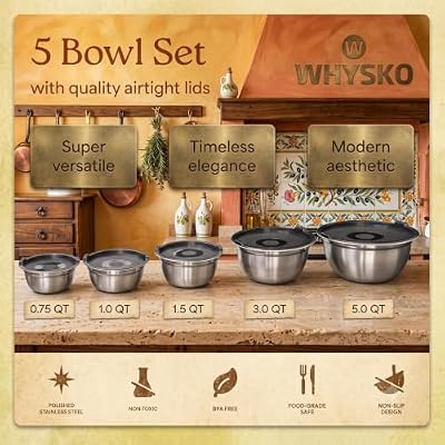 WHYSKO Stainless Steel Mixing Bowls with Lids, 5-Piece Nesting Set — view 3