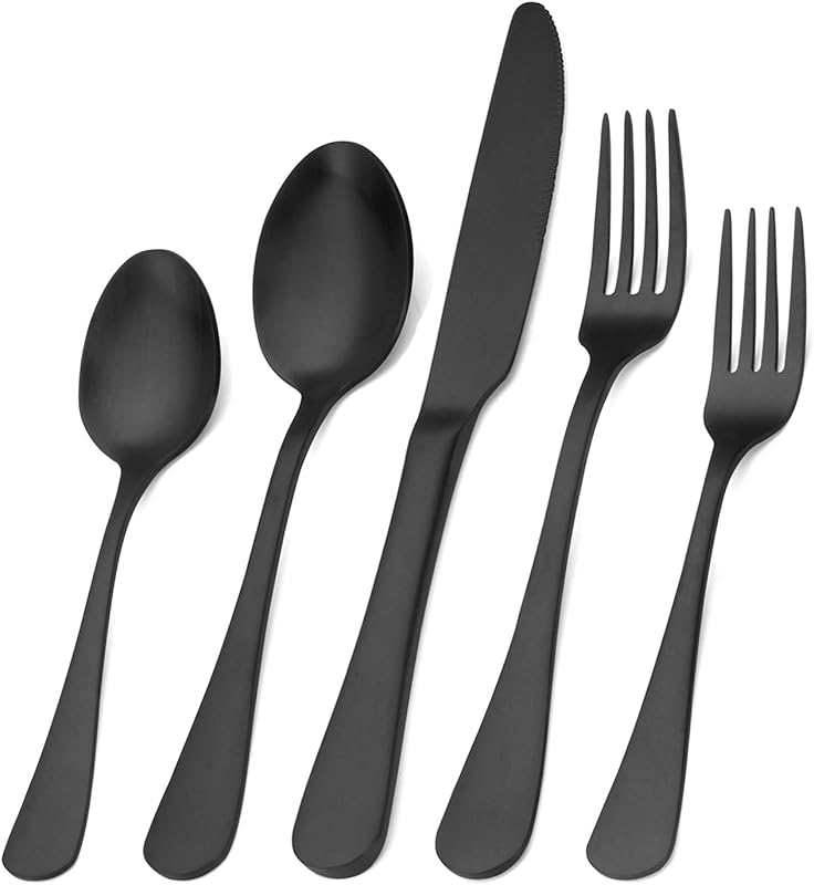 Matte Black Silverware Set, Satin Finish 20-Piece Stainless Steel Flatware Set,Kitchen Utensil Set Service fo…