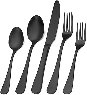 Matte Black Silverware Set, Satin Finish 20-Piece Stainless Steel Flatware Set,Kitchen Utensil Set Service fo… — view 2