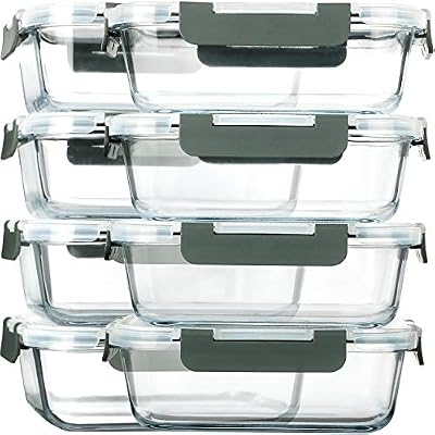 M MCIRCO 8 Pack,30 oz Glass Food Storage Containers with Lids, Gray — view 2