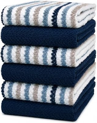 Bumble Kitchen Towels 6 Pack 100% Cotton 16"x26" - Blue Wide Stripe — view 2