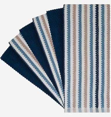Bumble Kitchen Towels 6 Pack 100% Cotton 16"x26" - Blue Wide Stripe — view 3
