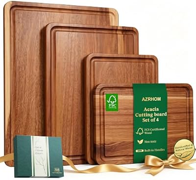 AZRHOM Large Solid Acacia Wooden Chopping Board Set of 4 for Kitchen — view 2