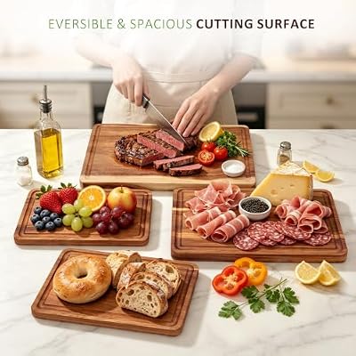 AZRHOM Large Solid Acacia Wooden Chopping Board Set of 4 for Kitchen — view 3