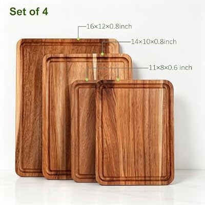 AZRHOM Large Solid Acacia Wooden Chopping Board Set of 4 for Kitchen — view 4