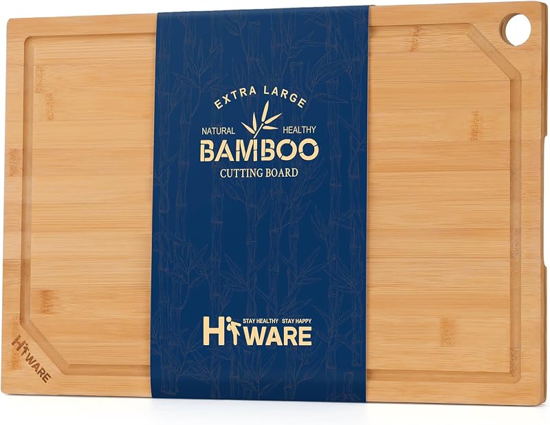 Hiware Extra Large 18" x 12" Bamboo Cutting Board for Kitchen, Heavy Duty Wood Cutting Board with Juice Groov…