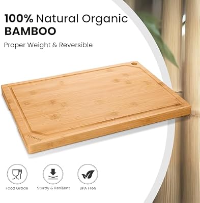 Hiware Extra Large 18" x 12" Bamboo Cutting Board for Kitchen, Heavy Duty Wood Cutting Board with Juice Groov… — view 3