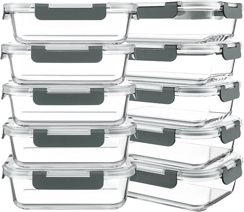 KOMUEE 10 Packs 30 oz Glass Meal Prep Containers with Lids