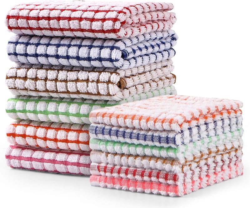 Kitchen Towels and Dishcloths Set, 16 x 25 12 12, Set of Bulk Cotton Dish for Washing Dishes Rags Everyday Co…