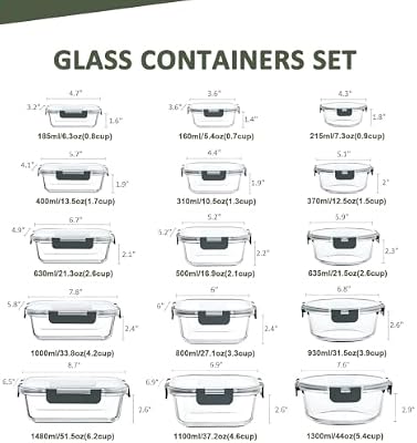 KOMUEE 30 Pieces Glass Food Storage Containers Set with Lids, Gray — view 3