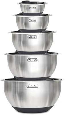 Viking Mixing Bowls Set, 10 Piece Stainless Steel Kitchen Cookware, Non-Slip Silicone Base, Includes Tight Fi… — view 2