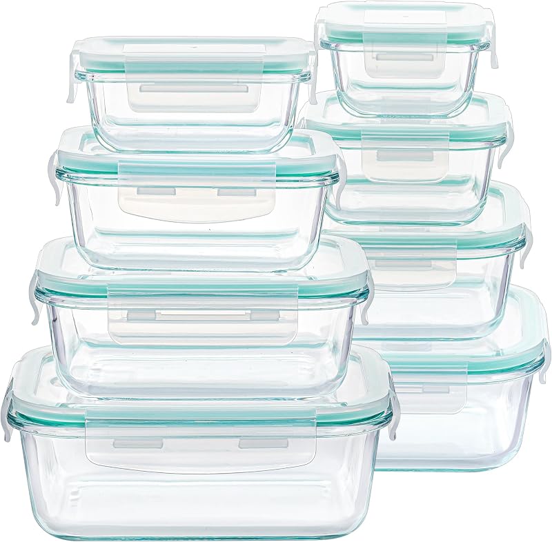 Vtopmart 8 Pack Glass Food Storage Containers with Lids Green