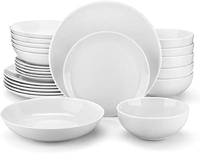 MALACASA 24-Piece Porcelain Dinnerware Set, White Round Dish Set for 6 — view 2