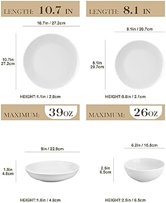 MALACASA 24-Piece Porcelain Dinnerware Set, White Round Dish Set for 6 — view 3