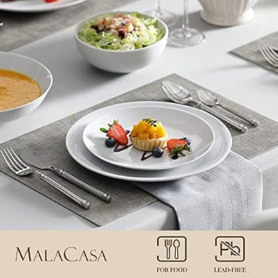 MALACASA 24-Piece Porcelain Dinnerware Set, White Round Dish Set for 6 — view 4