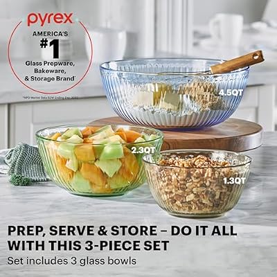 Pyrex Colors Tinted (3-Pack, Full Set) Sculpted Tinted Glass Mixing Bowls — view 3