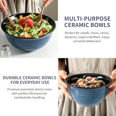 HASENSE Mixing Bowls, Ceramic Serving Bowls Set for Cooking, Baking, Prepping, Large Nesting Bowls for Salads… — view 4