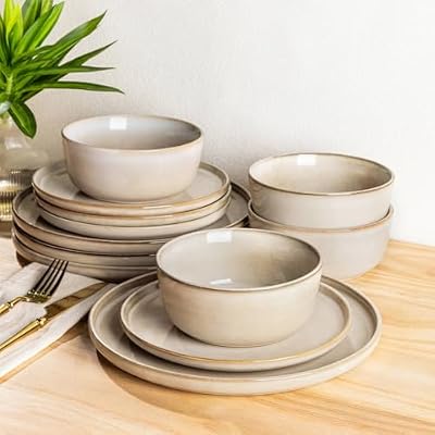 AmorArc Stoneware Dinnerware Sets for 6, 18 Piece Plates and Bowls Sets — view 2