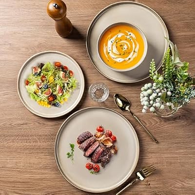 AmorArc Stoneware Dinnerware Sets for 6, 18 Piece Plates and Bowls Sets — view 4