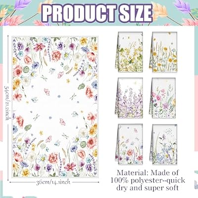 Redbaker 6 Pcs Wildflower Kitchen Towels Floral Butterfly Dish Cloth Set — view 3