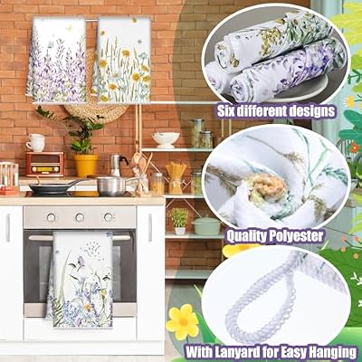 Redbaker 6 Pcs Wildflower Kitchen Towels Floral Butterfly Dish Cloth Set — view 4