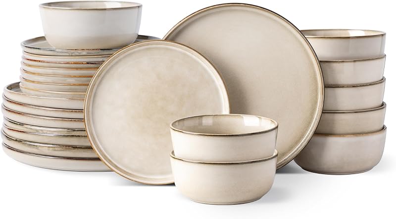 GBHOME Dinnerware Sets for 8, 24 Pieces Ceramic Plates and Bowls Set