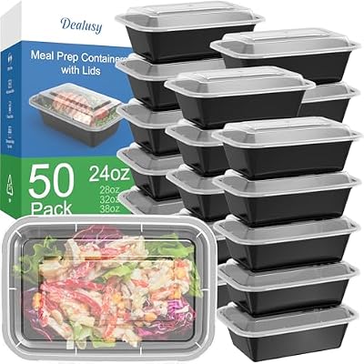 Dealusy 50 Pack (100-Piece) 24 oz Meal Prep Containers Reusable with Lids — view 2