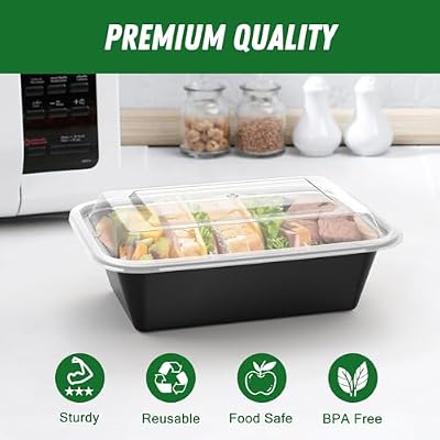 Dealusy 50 Pack (100-Piece) 24 oz Meal Prep Containers Reusable with Lids — view 4