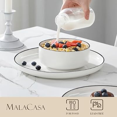 MALACASA Plates and Bowls Sets, 12 Pieces Modern Porcelain Dinnerware Set for 4 White Kitchen Dinner Dining W… — view 4