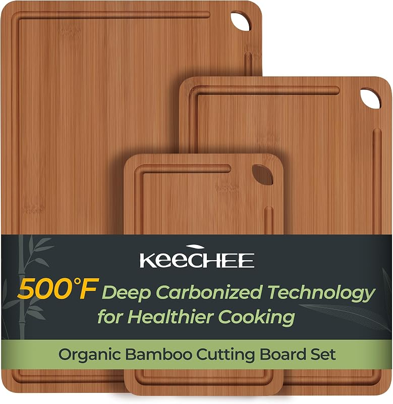 Keechee Bamboo Cutting Board, Durable Wood Cutting Boards for Kitchen with Deep Juice Grooves & Built-in Hand…