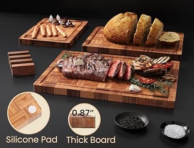 Fibogollo Set of 3 Bamboo Kitchen Cutting Boards with Juice Groove Large — view 4