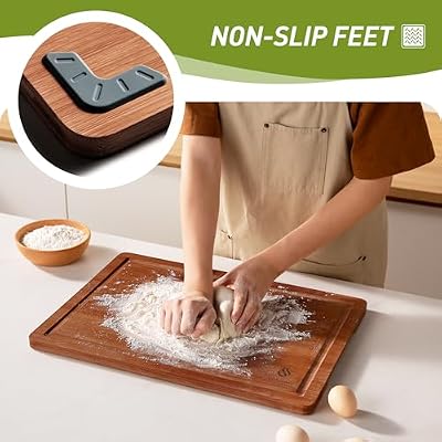 3 Packs Bamboo Cutting Board Set with Non Slip Feet and Over Sink Nice Solid Thick Wood Juice Groove Chopping… — view 3