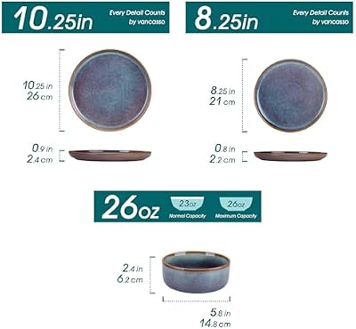 vancasso PLAYA Plates and Bowls Sets, 12 Pieces Grey-Blue Dinnerware Sets for Kitchen, Reactive Glaze Dishes… — view 3