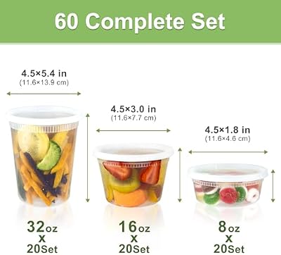60 Sets (120-Piece) Deli Containers with Lids, 32/16/8 oz X 20 Set Each — view 3