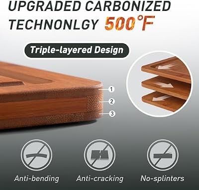 3 Packs Bamboo Cutting Board Set with Non Slip Feet Holder and Over Sink Nice Solid Thick Wood Juice Groove C… — view 4