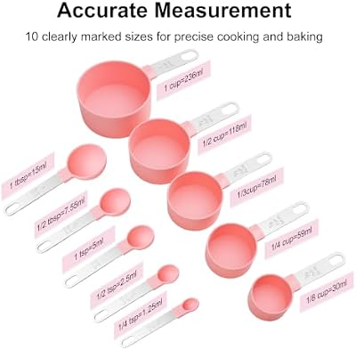 Measuring Cups and Spoons Set, 10-Piece with Stainless Steel Handles, Pink — view 4