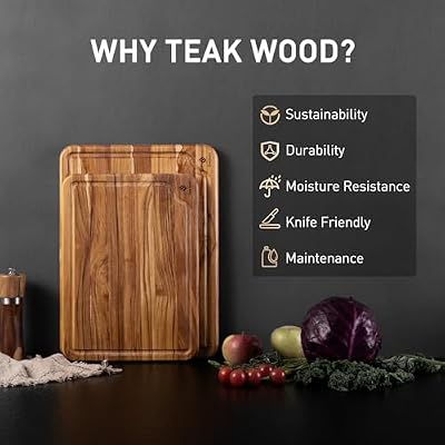 2 Pack Teak Cutting Boards for Kitchen Wood Wooden Cutting Board Non Slip — view 3