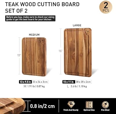 2 Pack Teak Cutting Boards for Kitchen Wood Wooden Cutting Board Non Slip — view 4