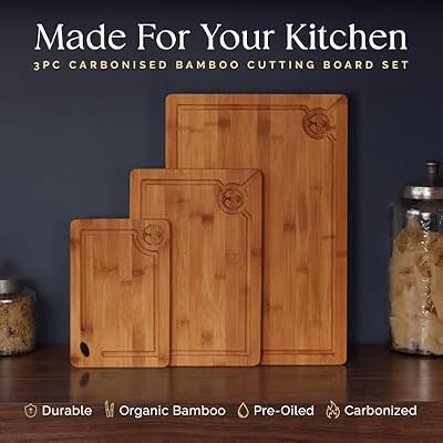 Pre-Oiled, Non Toxic 3-Piece Carbonized Bamboo Cutting Board Set — view 3