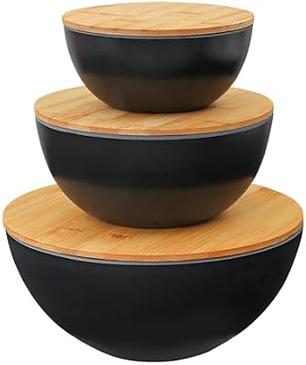 Eco-Friendly Bamboo Fiber Meal Prep Bowl Set with Lids (3 Pack), Sustainable Mixing & Serving Bowls for Kitch… — view 2