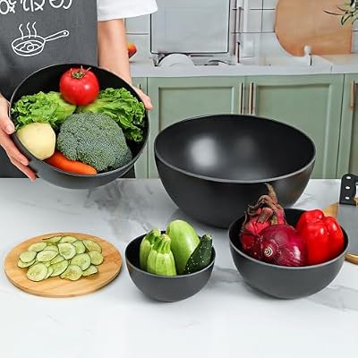 Eco-Friendly Bamboo Fiber Meal Prep Bowl Set with Lids (4 Pack), Sustainable Mixing & Serving Bowls for Kitch… — view 3