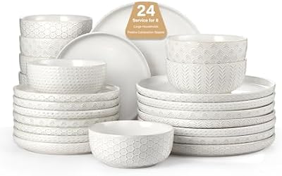 24 Piece Dinnerware Sets for 8 - Farmhouse Style Stoneware Plates and Bowls Sets - Scratch Resistant & Dishwa… — view 2