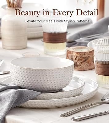 24 Piece Dinnerware Sets for 8 - Farmhouse Style Stoneware Plates and Bowls Sets - Scratch Resistant & Dishwa… — view 3