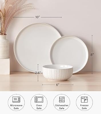 24 Piece Dinnerware Sets for 8 - Farmhouse Style Stoneware Plates and Bowls Sets - Scratch Resistant & Dishwa… — view 4