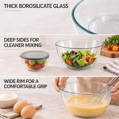 Cuiselct 5pcs Glass Mixing Bowls with Lids Set, Nesting Mixing Bowls Set — view 4